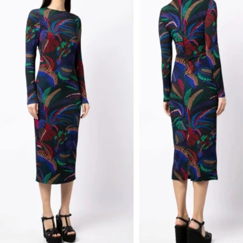 NWT FARM Rio Amazonia Night Rainforest Long Sleeve Bodycon Dress S $230 - Picture 8 of 11